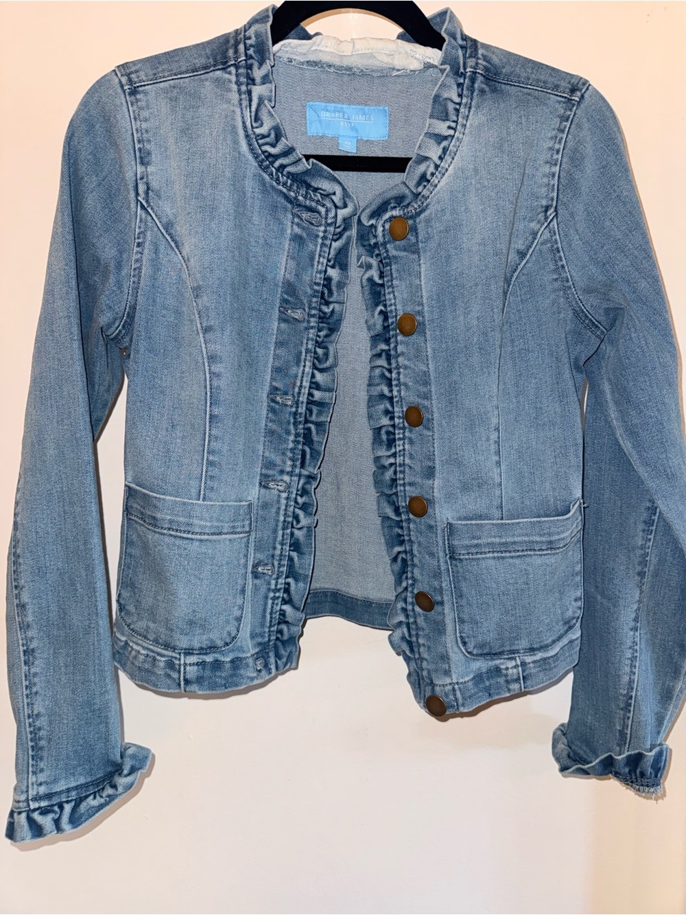 Draper James RSVP Ruffle Trim Denim Jacket XS Blue Jean Cottagecore